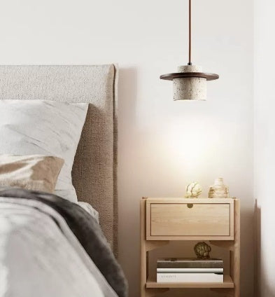 Retro Stone Pendant Light - Warm Wood Finish