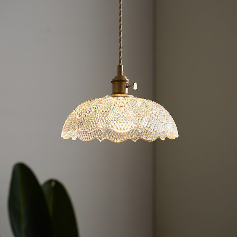 Japanese Glass Pendant Ceiling Light with Copper Accents
