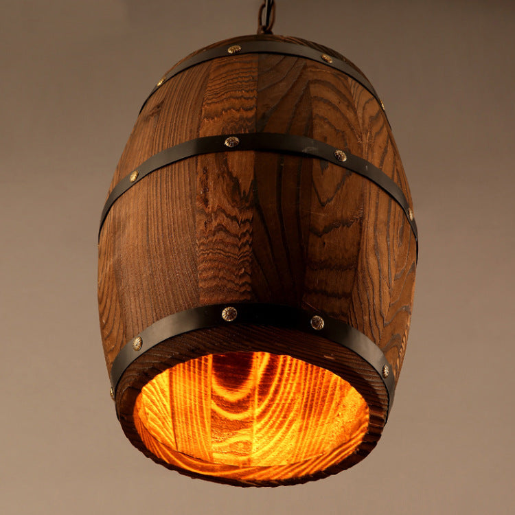 Wooden Barrel Pendant Light Rustic Nordic