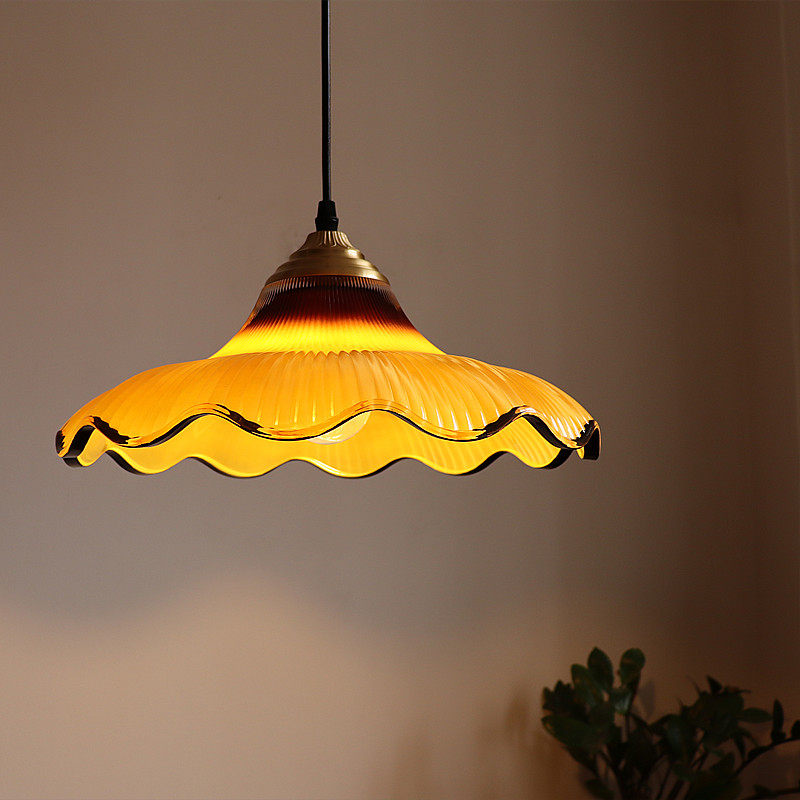French Vintage Glass Pendant Light Mid Century