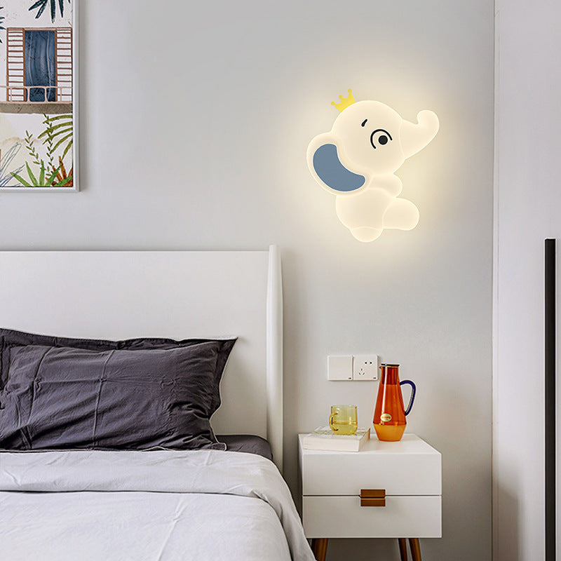 Cream Cartoon Elephant Kids Wall Light