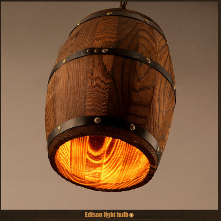 Wooden Barrel Pendant Light Rustic Nordic