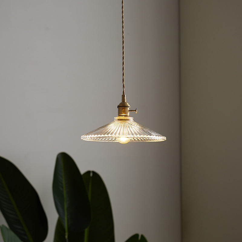 Japanese Glass Pendant Ceiling Light with Copper Accents