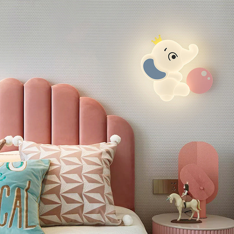 Cream Cartoon Elephant Kids Wall Light