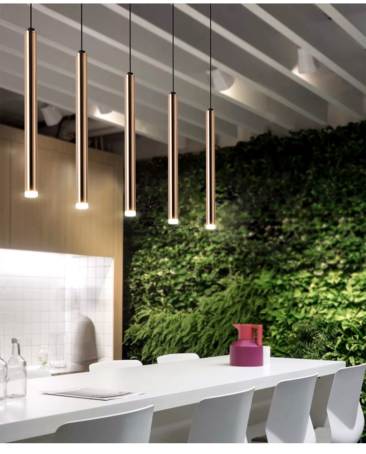 French Gold Cylindrical Pendant Light