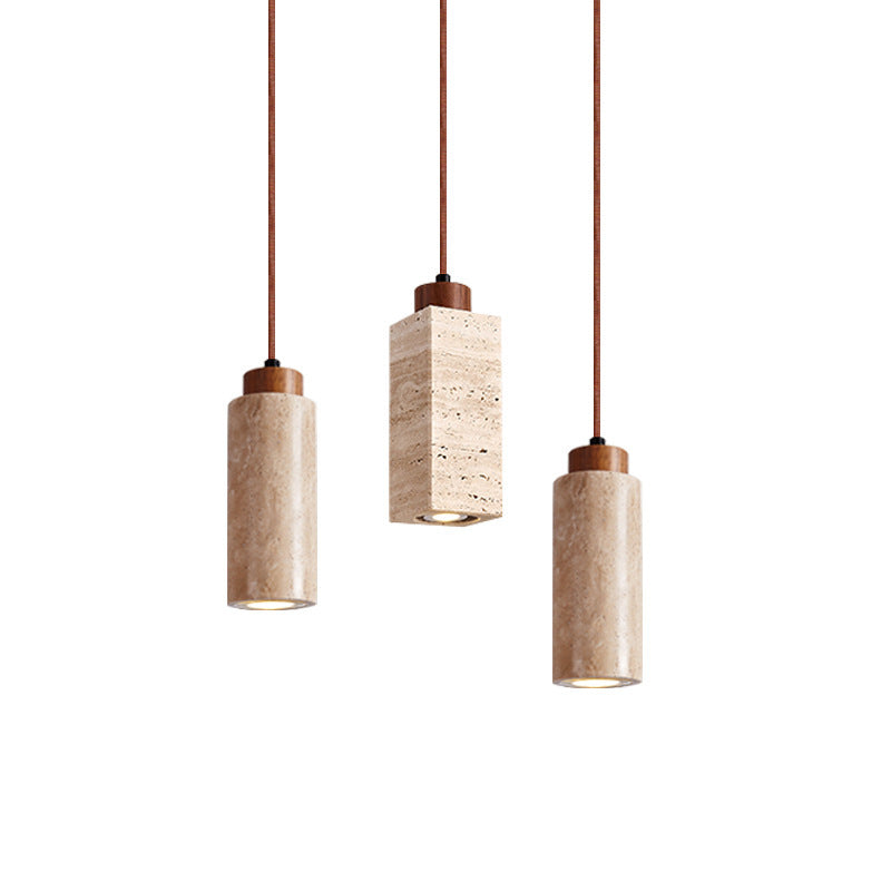 Yellow Cave Stone Pendant Light with Wood