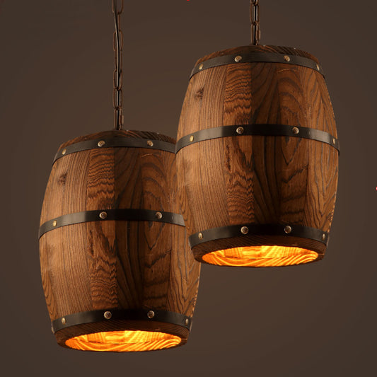 Wooden Barrel Pendant Light Rustic Nordic