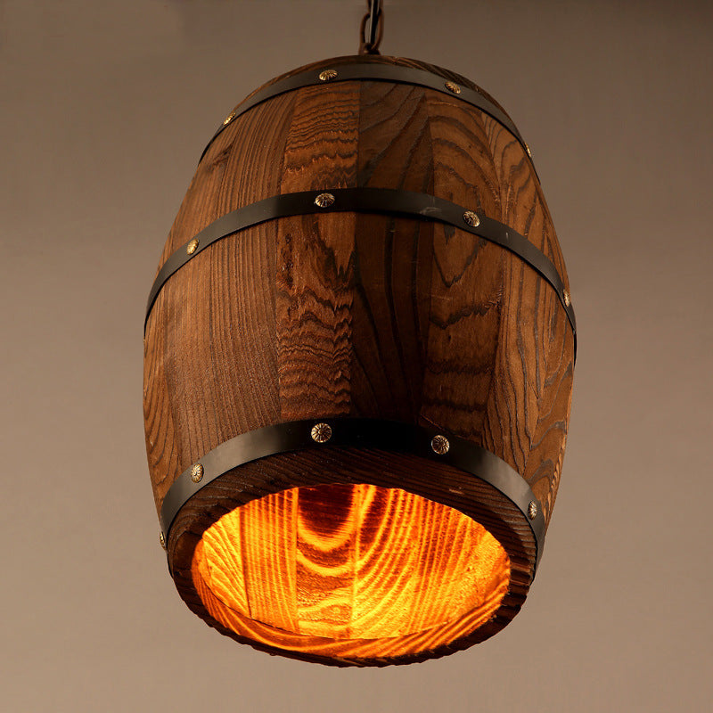 Wooden Barrel Pendant Light Rustic Nordic
