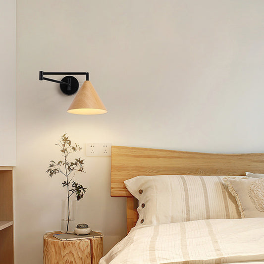 Nordic Wood Grain Retractable Rocker Arm Wall Lamp