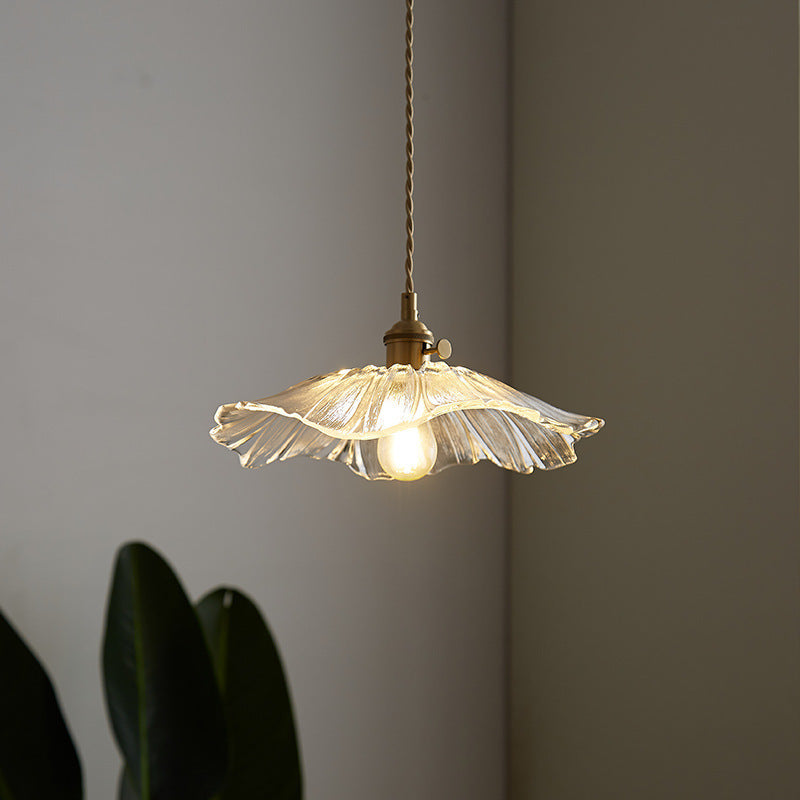 Japanese Glass Pendant Ceiling Light with Copper Accents