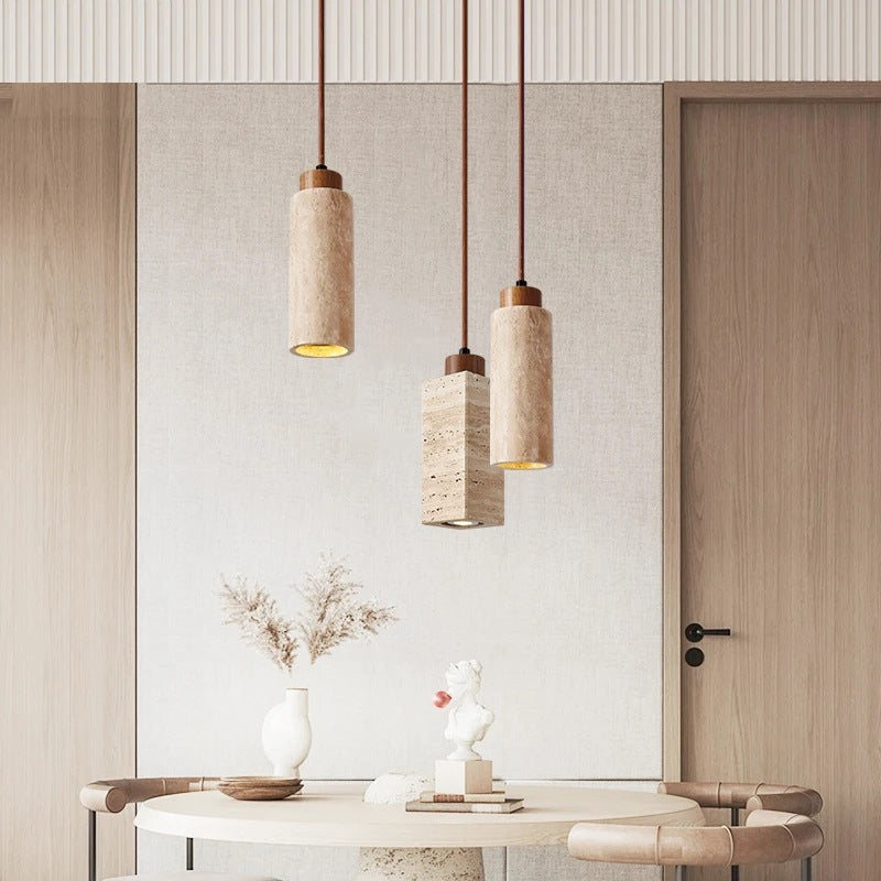Yellow Cave Stone Pendant Light with Wood