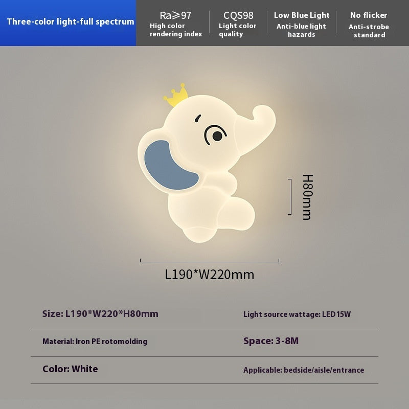 Cream Cartoon Elephant Kids Wall Light