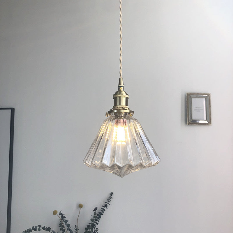 Lámpara colgante de latón y cristal de estilo japonés, lámpara colgante nórdica