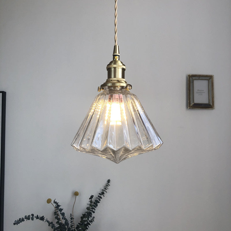 Lámpara colgante de latón y cristal de estilo japonés, lámpara colgante nórdica