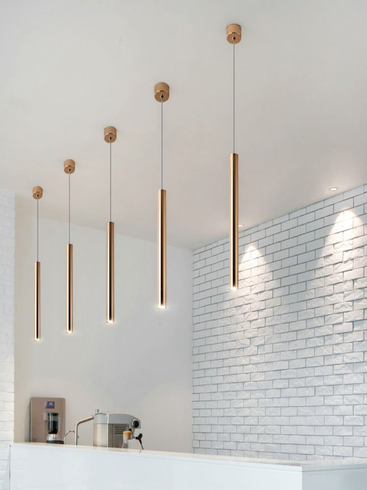 French Gold Cylindrical Pendant Light
