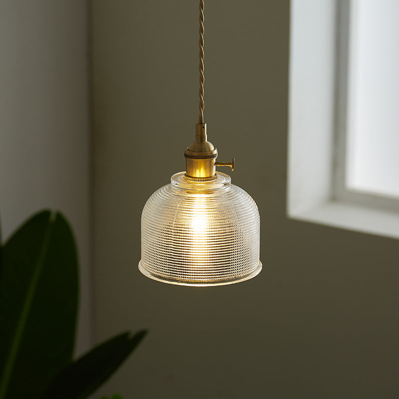 Japanese Glass Pendant Ceiling Light with Copper Accents