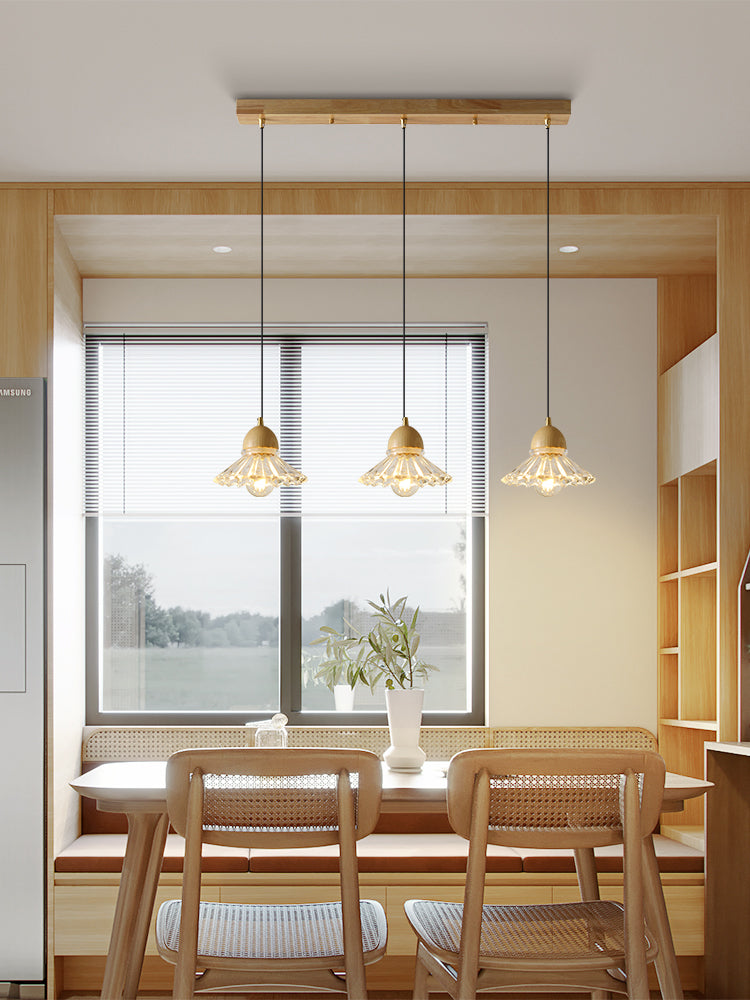 Wood Glass Three-Head Nordic Pendant Chandelier