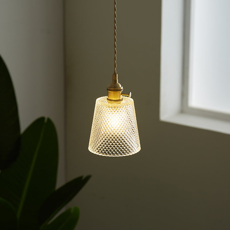 Japanese Glass Pendant Ceiling Light with Copper Accents
