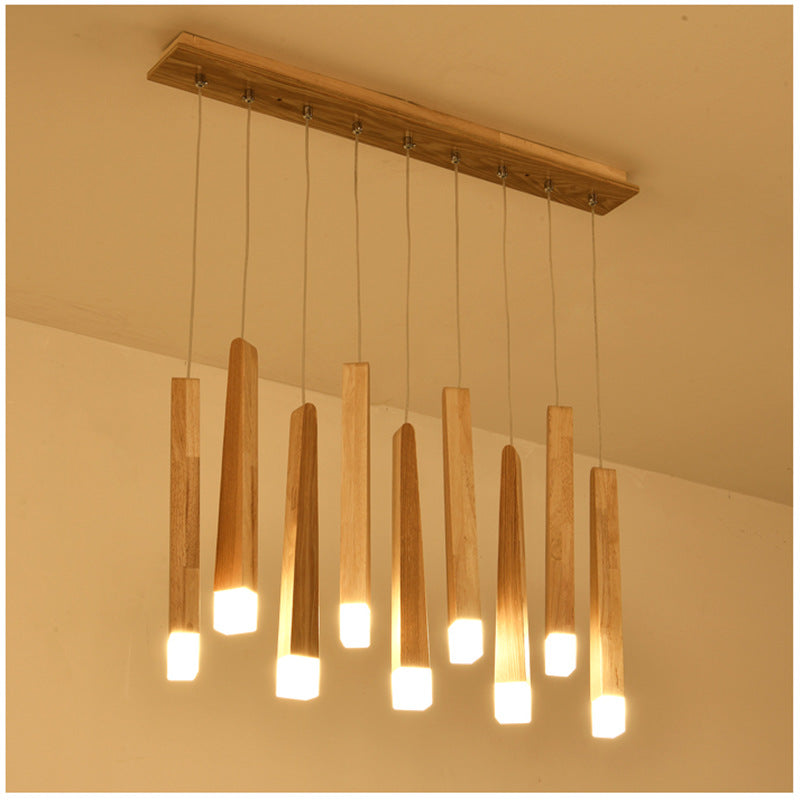 Lámpara colgante de listones de madera nórdica, estilo posmoderno