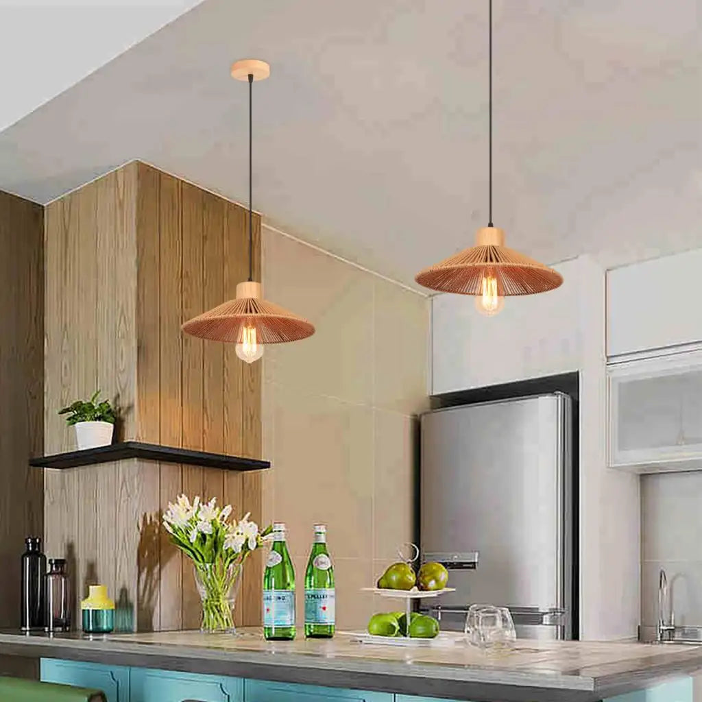 Bohemian Rattan Pendant Light Woven Hemp Hanging Lamp