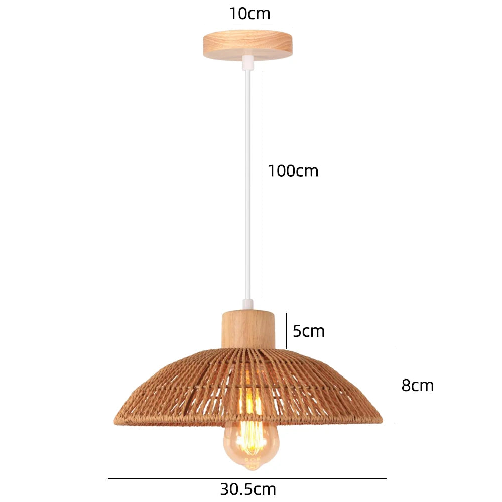 Bohemian Rattan Pendant Light Woven Hemp Hanging Lamp