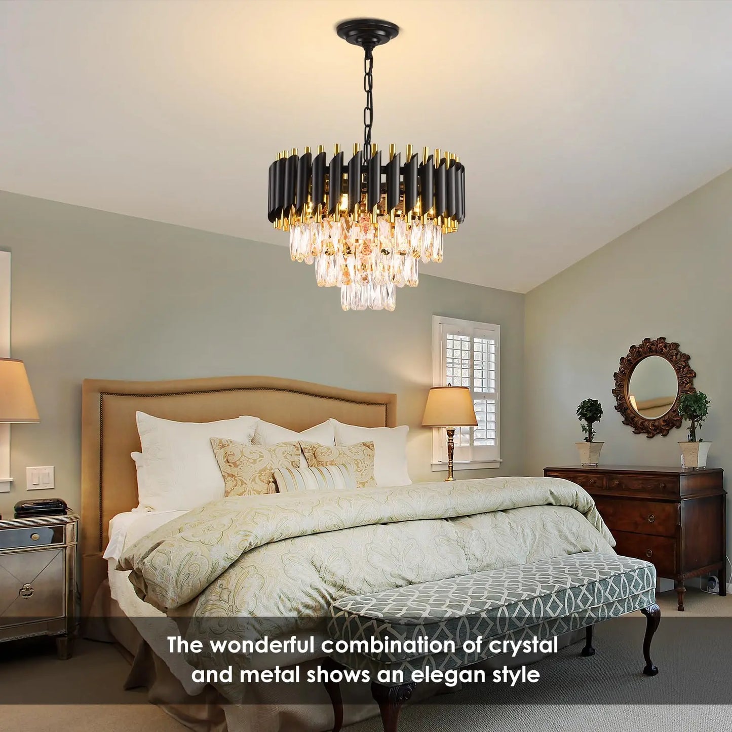 Modern Black Gold 3-Tier Crystal Iron Chandelier