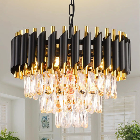 Modern Black Gold 3-Tier Crystal Iron Chandelier