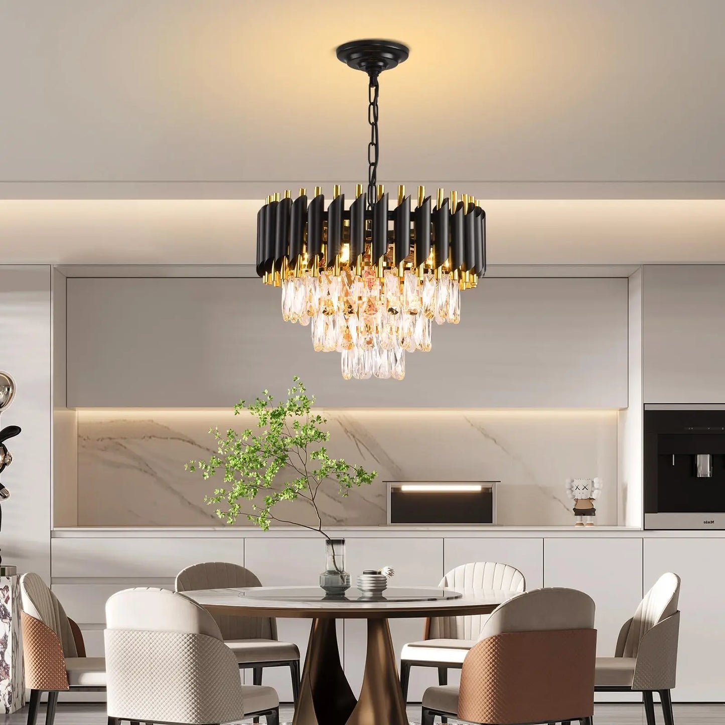 Modern Black Gold 3-Tier Crystal Iron Chandelier