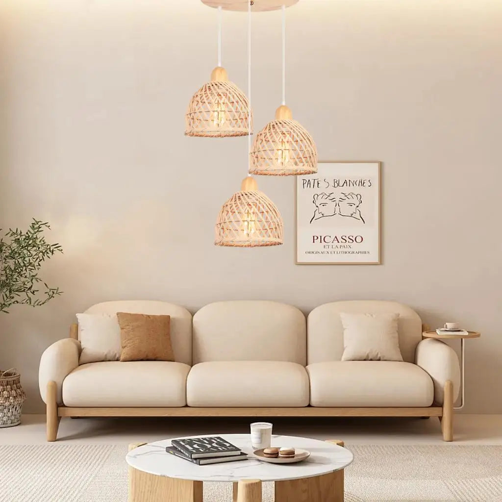 Lámpara Colgante Bohemio de Ratán para Cocina y Comedor