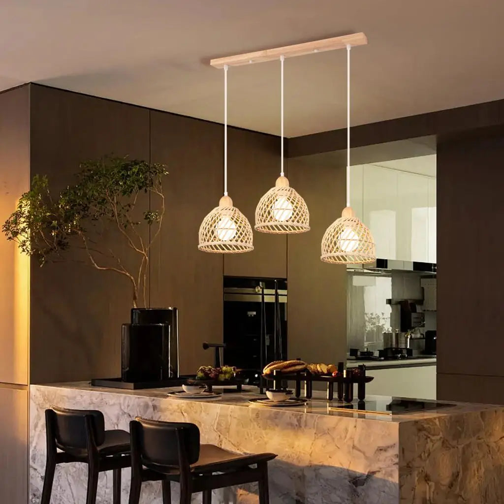 Lámpara Colgante Bohemio de Ratán para Cocina y Comedor