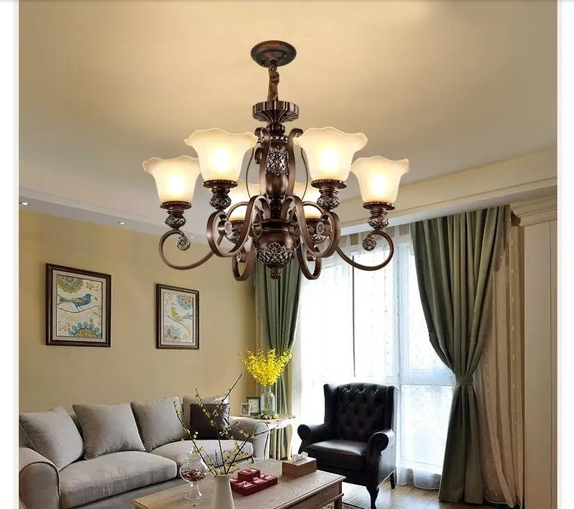 Iluminación moderna nórdica de araña para sala de estar, comedor, dormitorio, villa, D80cm H53cm, lámpara colgante de metal marrón, decoración del hogar