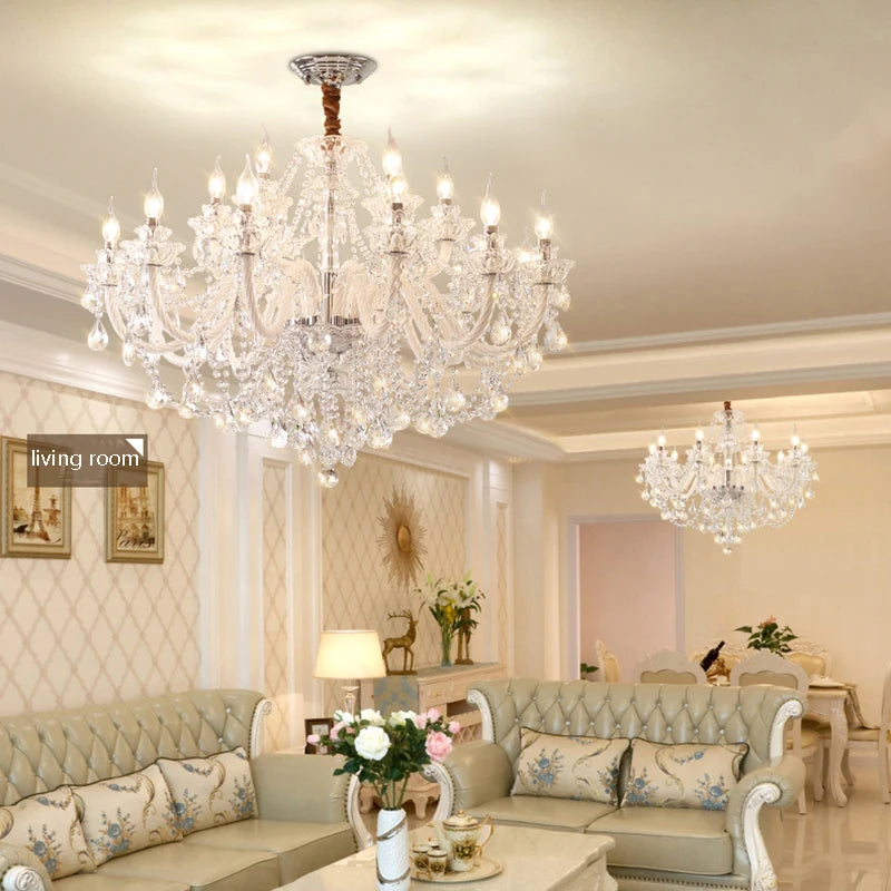 Lámpara de araña de cristal europea para salón, ambiente, lámpara de techo moderna, minimalista, para dormitorio, comedor, hogar, luz de villa, candelabro.