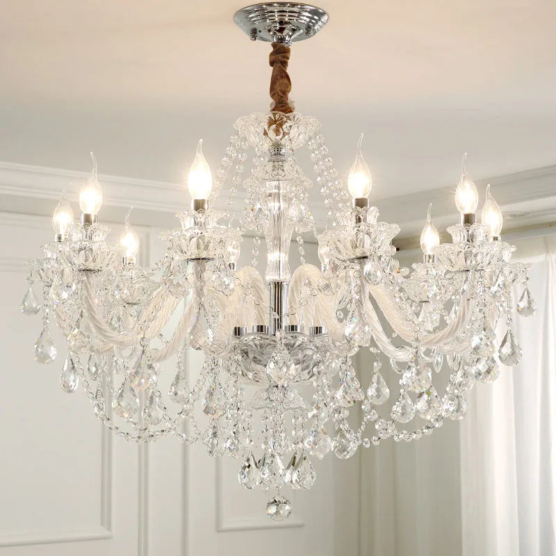 Lámpara de araña de cristal europea para salón, ambiente, lámpara de techo moderna, minimalista, para dormitorio, comedor, hogar, luz de villa, candelabro.