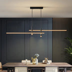 Minimalist Black Line Bar LED Pendant with Spotlights for Kitchen Island