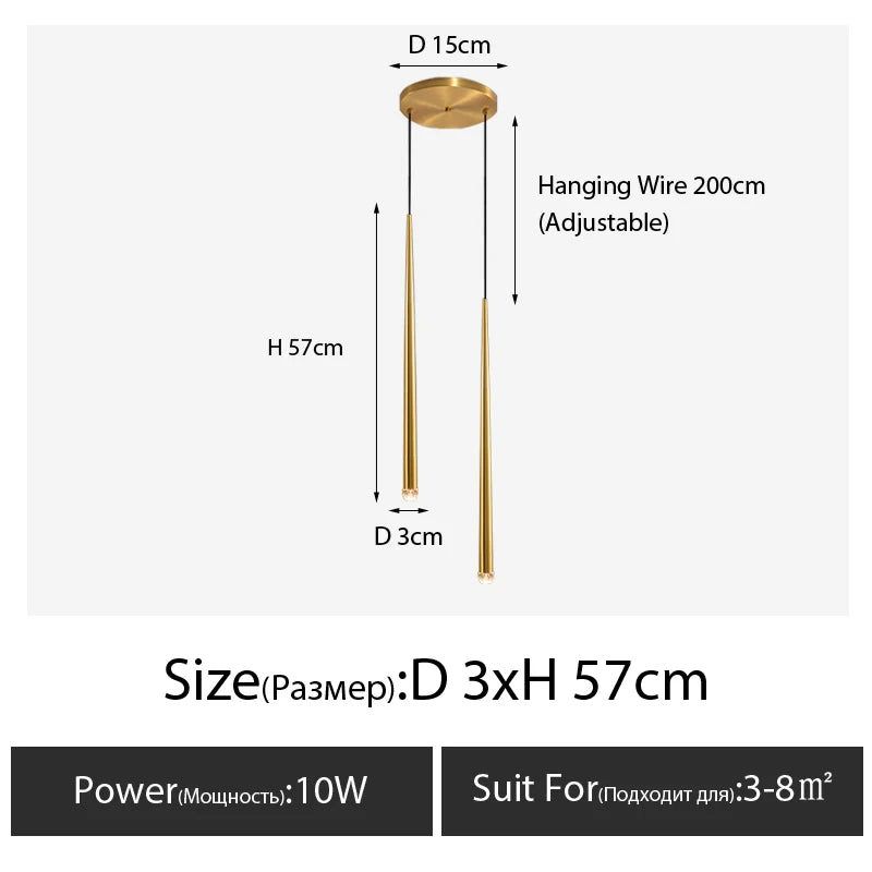 Minimalist Gold Taper Tube Pendant Light for Kitchen Island and Bedside