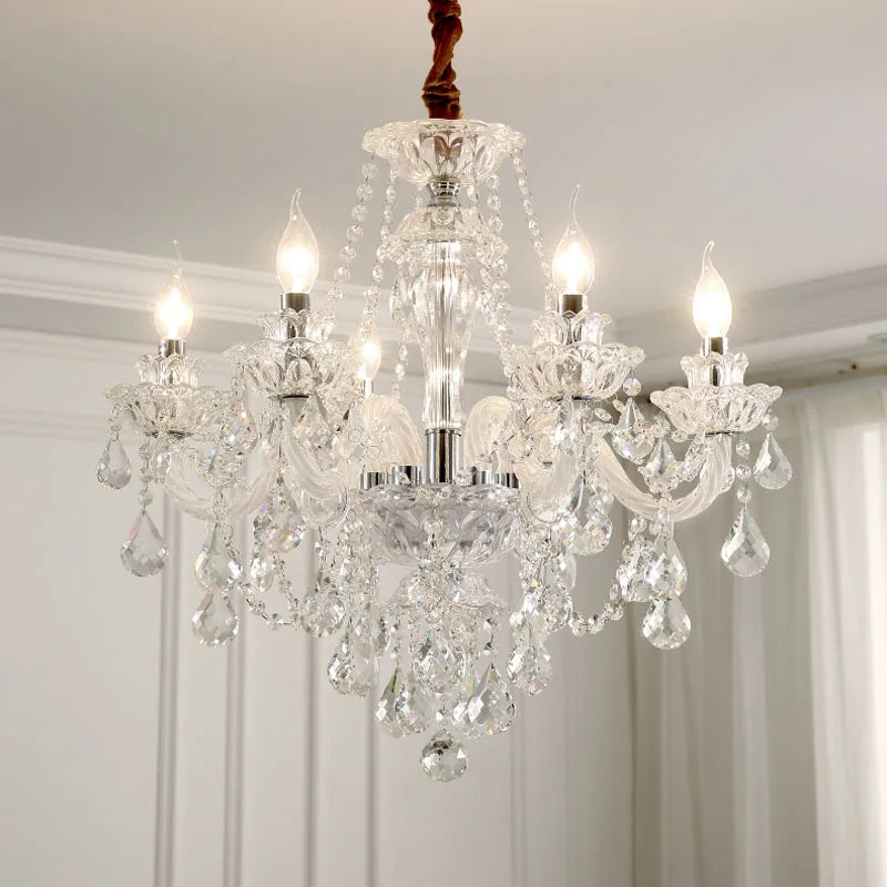 Lámpara de araña de cristal europea para salón, ambiente, lámpara de techo moderna, minimalista, para dormitorio, comedor, hogar, luz de villa, candelabro.