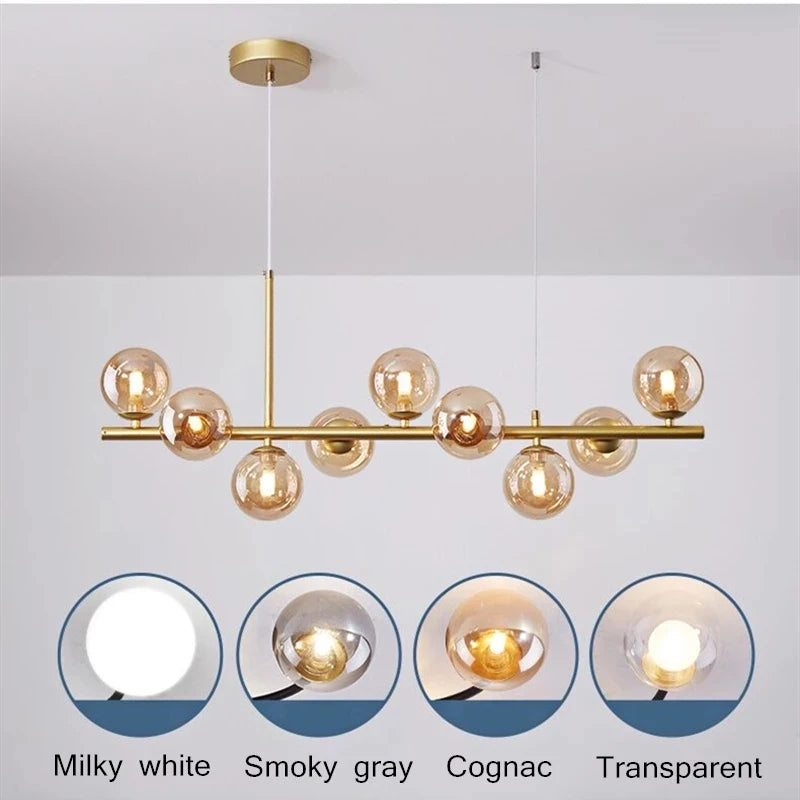 Lámpara Colgante Nórdica LED con Bola de Cristal - Hierro Dorado de 11 Cabezas