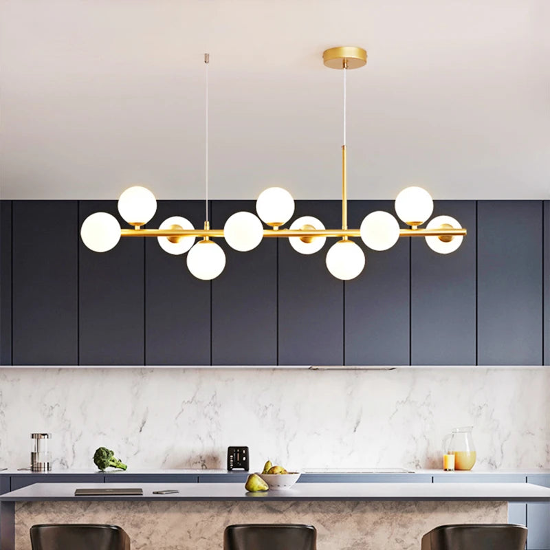 Nordic LED Glass Ball Pendant Light - 11 Head Gold Iron