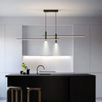 Minimalist Black Line Bar LED Pendant with Spotlights for Kitchen Island