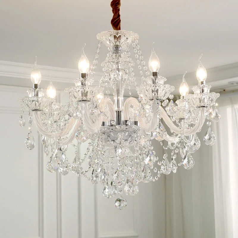 Lámpara de araña de cristal europea para salón, ambiente, lámpara de techo moderna, minimalista, para dormitorio, comedor, hogar, luz de villa, candelabro.