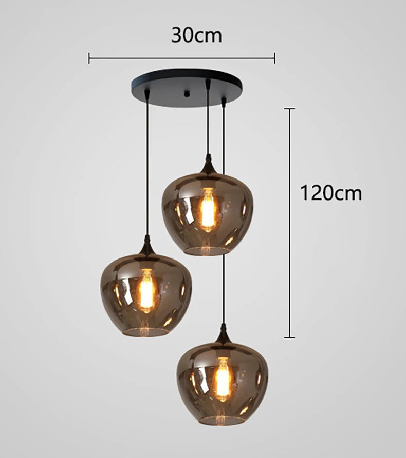 Nordic Smoke Glass Pendant Light for Dining Room