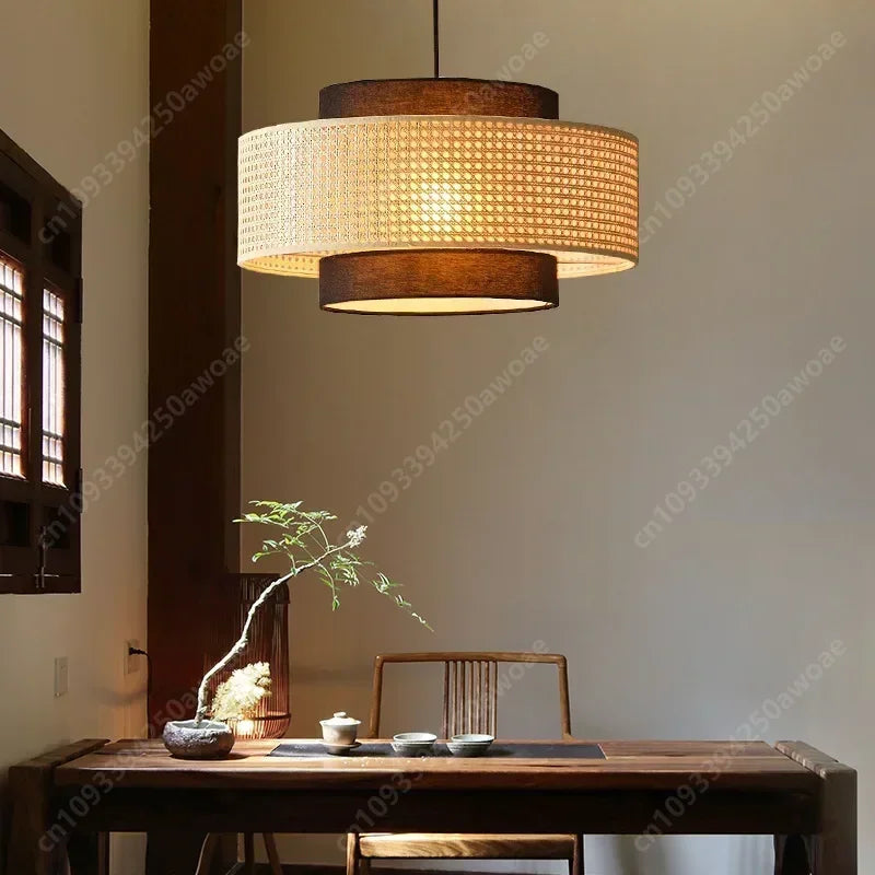 Lámpara Colgante Bohemio de Ratán Trenzado para Comedor