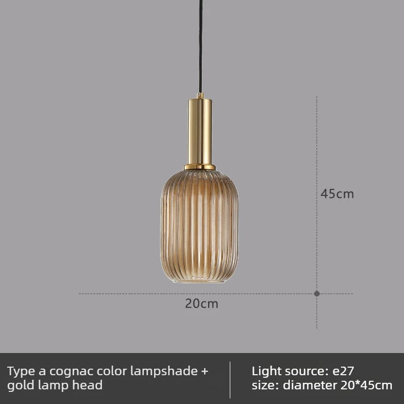 Lámpara colgante de cristal nórdico con acabado de cobre
