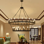 American wrought iron circular pendant light, candle pendant light, retro circular dining room light, living room pendant light