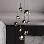 Smoked Glass Ball Cluster Staircase Chandelier with LED Globes