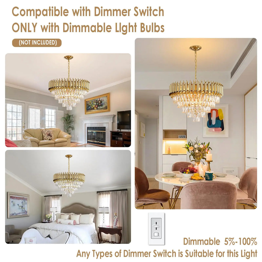 Modern Gold Crystal Tiered Chandelier