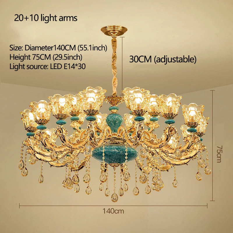 Candelabro de salón de estilo europeo, lámpara de cristal de cerámica de lujo para el hogar, nuevo estilo, sencilla, para dormitorio o restaurante