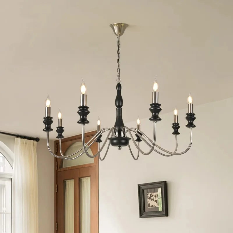 Retro Metal Chandelier with Dark Wood Accents