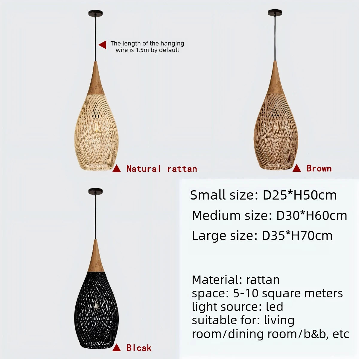 Bohemian Rattan Pendant Light for Dining Room
