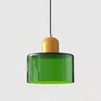 Retro Stained Glass Cylinder Pendant Light in Pastel Colors for Bedside